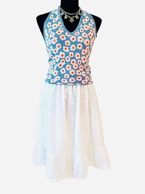 ERIKA ~ True White Cotton Skirt with Elastic Waistband and Ruffled Hemline